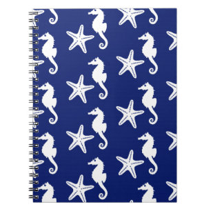 Zeepaardje & zeester - marineblauw en wit notitieboek