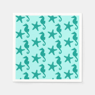 Zeepaardje & zeester - turquoise en aqua servetten