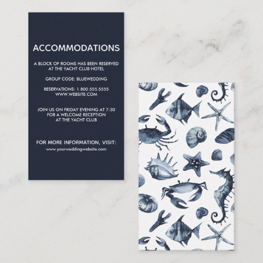 Zeepaardje & zeesterren | Bruiloft hotelaccommodat Informatiekaartje (Voorkant / Achterkant)