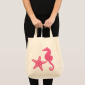Zeepaardje & zeesterren, fuchsia roze tote bag (Voorkant (product))