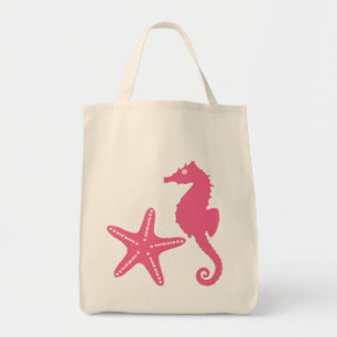 Zeepaardje & zeesterren, fuchsia roze tote bag