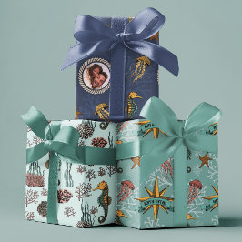 Zeepaardje, Zeesterren, Kwallen & Koraal Nautisch Inpakpapier Vel