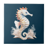 Zeepaardje zeevis 3D blauw sinaasappel strand them Tegeltje (Voorkant)