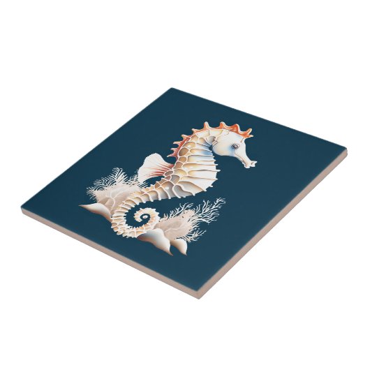 Zeepaardje zeevis 3D blauw sinaasappel strand them Tegeltje (Zijkant)