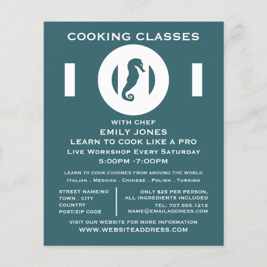 Zeepaardje, zeevoedsel, kookklassen Adverteren Flyer (Voorkant)