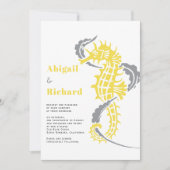 Zeepaardje, zeewier geel en grijs strand bruiloft kaart (Voorkant)