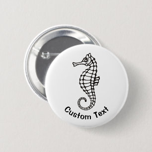 Zeepaardje Zwart Ronde Button 5,7 Cm