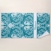 Zeepaardjes Blauwgroen Blauw Wit Gepersonaliseerd Strandlaken (Voorkant)