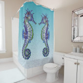 Zeepaardjes Blauwgroen bubbels Douchegordijn (In situ)