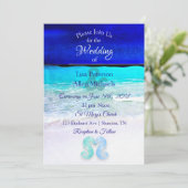 Zeepaardjes Blue Beach Bruiloft uitnodigingen (Staand voorkant)