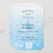Zeepaardjes Blue Bokeh bruiloft uitnodigingen (Voorkant / Achterkant)