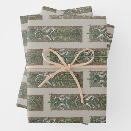 Zeepaardjes en Zeewier,  Art Nouveau Inpakpapier Vel (In situ)