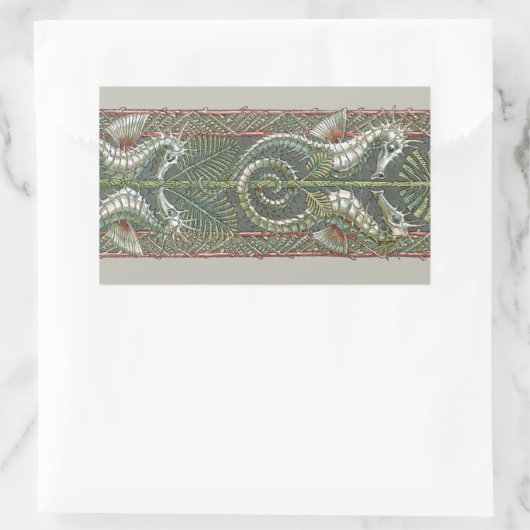 Zeepaardjes en Zeewier, Art Nouveau Rechthoekige Sticker (Tas)