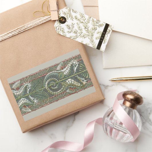 Zeepaardjes en Zeewier, Art Nouveau Rechthoekige Sticker (Geschenken)