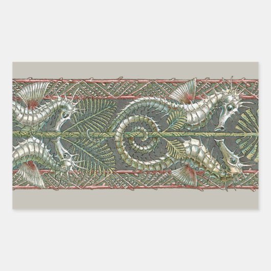 Zeepaardjes en Zeewier, Art Nouveau Rechthoekige Sticker (Voorkant)