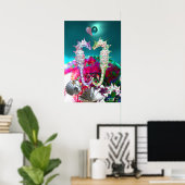 ZEepaARdJES IN LIEFDE, ROZE TEAL BLAUW PARELMOER Poster (Thuiskantoor)
