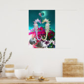 ZEepaARdJES IN LIEFDE, ROZE TEAL BLAUW PARELMOER Poster (Keuken)