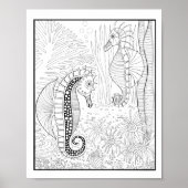 Zeepaardjes Onderwater Scène Kleurplaat Art Poster (Voorkant)