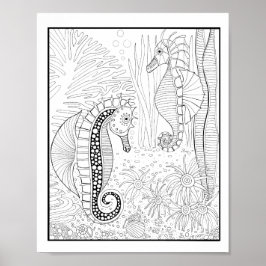 Zeepaardjes Onderwater Scène Kleurplaat Art Poster