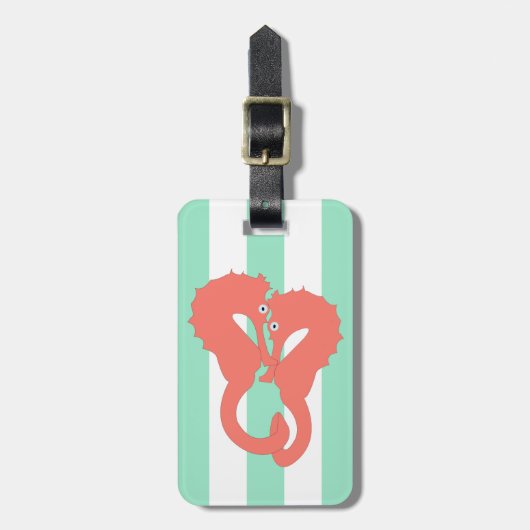 Zeepaardjes op Seafoam Green Stripes Bagagelabel (Voorkant verticaal)