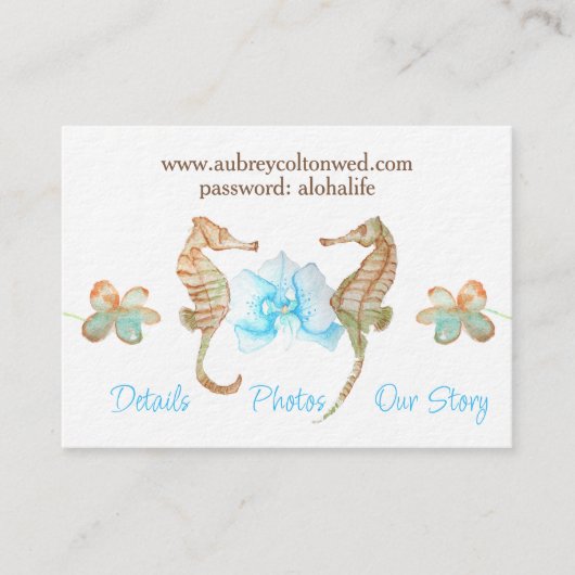 Zeepaardjes, Orchidee Turquoise Strand Bruiloft We Advieskaart (Voorkant)