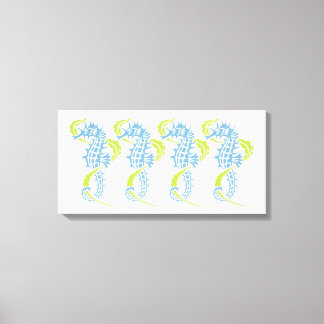 Zeepaardjes schemerblauw, limoengroen en zeewier canvas afdruk