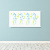 Zeepaardjes schemerblauw, limoengroen en zeewier canvas afdruk (Insitu (Houten vloer))