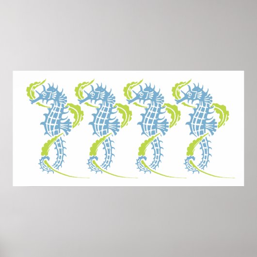 Zeepaardjes schemerblauw, limoengroen en zeewier poster (Voorkant)