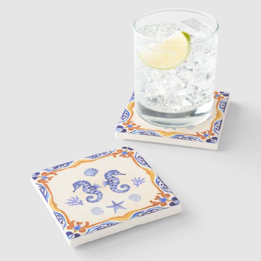 zeepaardjes stenen onderzetter (Zijkant)