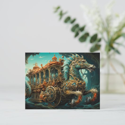 zeepaardjes trekken  vervoer van reizigers briefkaart (Staand voorkant)