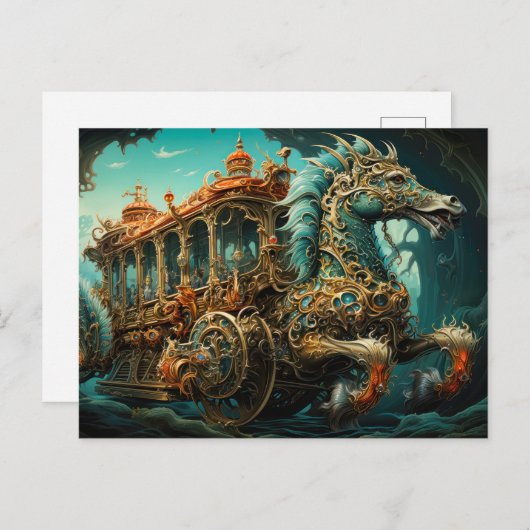 zeepaardjes trekken  vervoer van reizigers briefkaart (Voorkant / Achterkant)