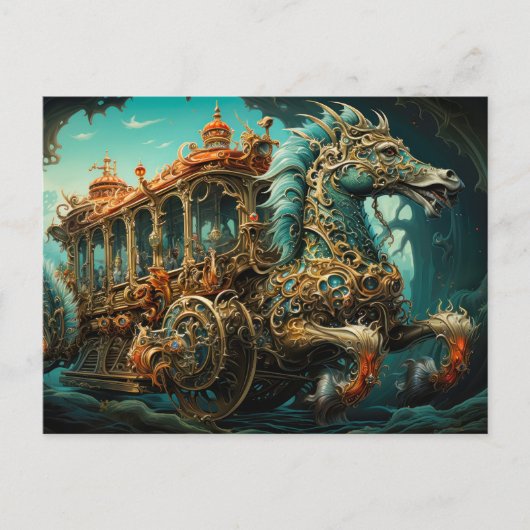 zeepaardjes trekken  vervoer van reizigers briefkaart (Voorkant)