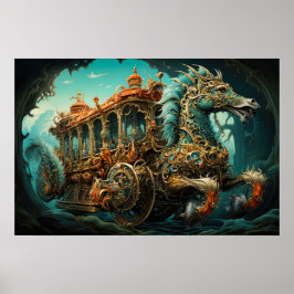 zeepaardjes trekken vervoer van reizigers poster