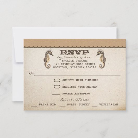  zeepaardjes Unieke bruiloft RSVP tickets (Voorkant)