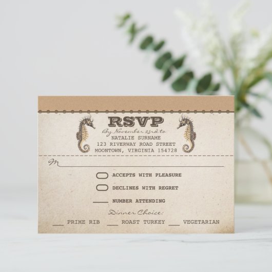  zeepaardjes Unieke bruiloft RSVP tickets (Staand voorkant)