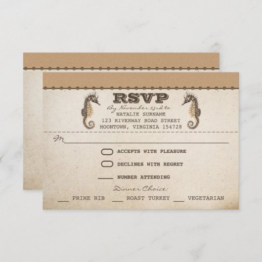zeepaardjes Unieke bruiloft RSVP tickets (Voorkant / Achterkant)