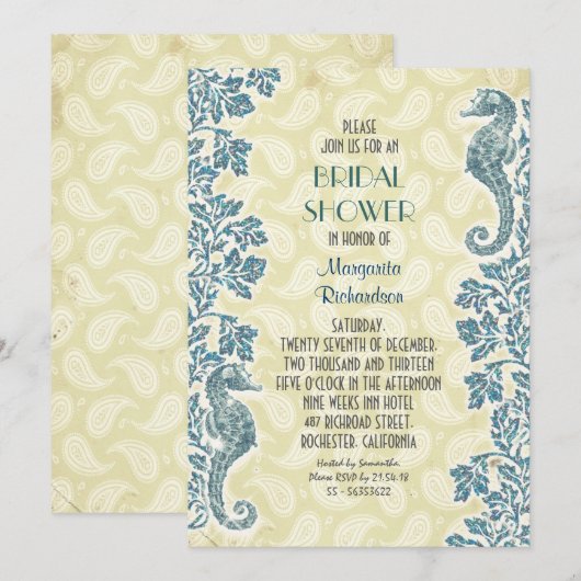 zeepaardjes voor de bruid - douche - uitnodiging (Voorkant / Achterkant)