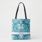 Zeepaardjes Zee Blauwgroen blauw  Blauw Jouw naam  Tote Bag (Voorkant)