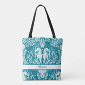 Zeepaardjes Zee Blauwgroen blauw  Blauw Jouw naam  Tote Bag (Achterkant)
