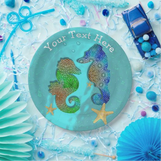 zeepaardjes zwemmen in blauw Zee Papieren Bordje (Feest)