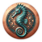 Zeepaardkoper en Blauwgroen Keramische Knop (Voorkant)