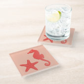 Zeepaardkoraal en zeesterkreeft — koraalschoppen v glazen onderzetter (Schuin)