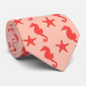 Zeepaardkoraal en zeesterkreeft — koraalschoppen v stropdas (Opgerold)