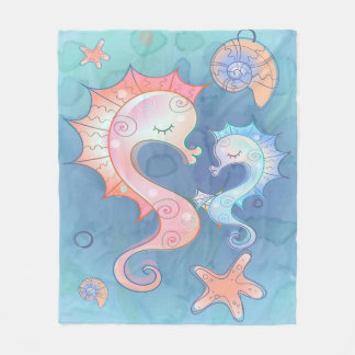 Zeepaardliefhebbers | Seahorse Moeder en Baby Fleece Deken