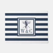 Zeepaardmonogram Nautical Monogram Navy Blue Strip Deurmat (Voorkant)