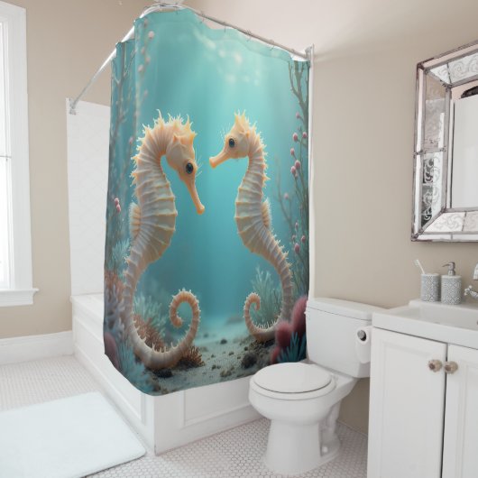 Zeepaardpaar in koraalrif bad en schoonheid douchegordijn (In situ)