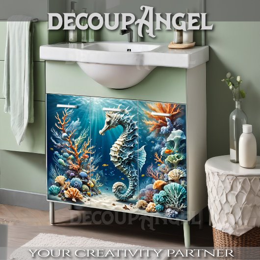 Zeepaardschat onder de golven - Decoupage - Tissuepapier