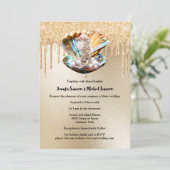 Zeepaardschelp parel gouden glitter sprankelend kaart (Staand voorkant)