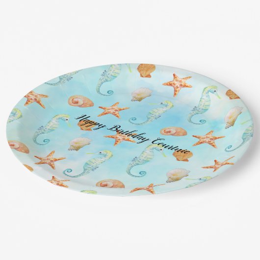 Zeepaardschelpen Peach Aqua Ocean Papieren Bordje (Gekanteld)