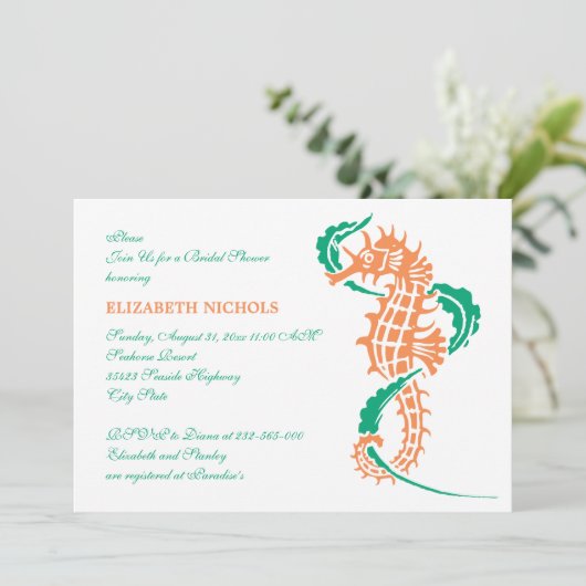 Zeepaardsmaragd, koraal bruiloft vrijgezellenfeest kaart (Staand voorkant)